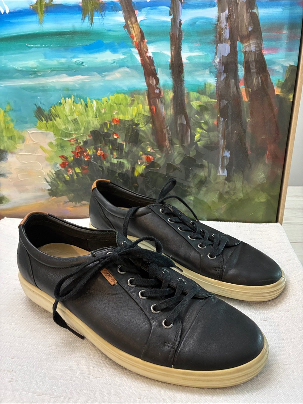 Ecco Black Leather Casual Golf Shoes
